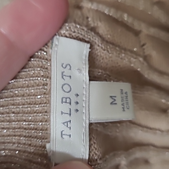Talbots Gold Cable Knit Sweater with Gold Threading size Medium - Picture 3 of 7